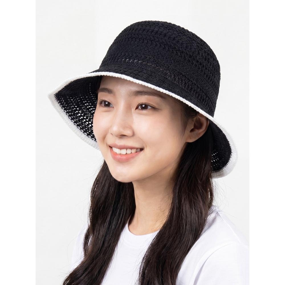 Daiso Wide Brim Woven Bungee Hat Black