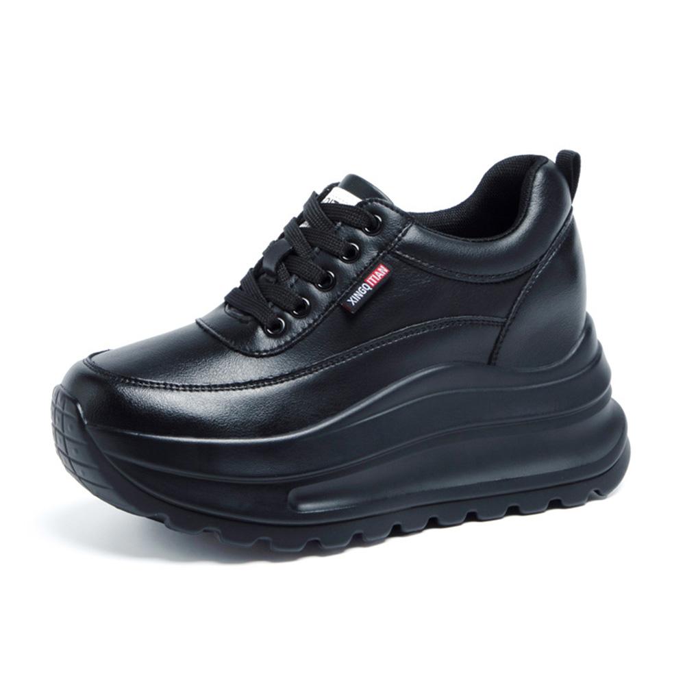 

Натуральная кожа Женские кроссовки на платформе Черно-белые Повседневные Вечеринка Милые Женские Повседневная обувь Увеличивающие рост 8 см 34 чёрный