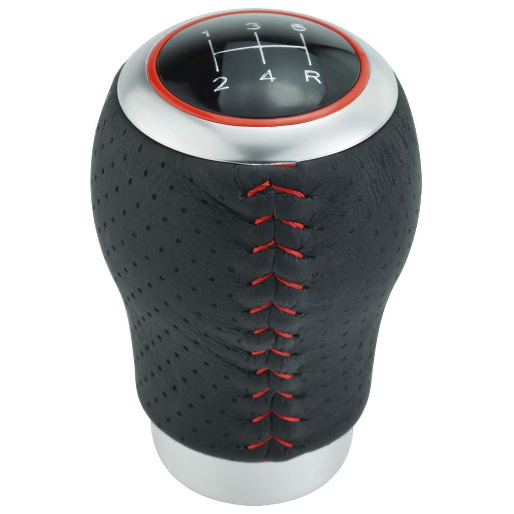 Lunsom Leather Car Gear Shift Knob for General Auto Manual Vehicles 5-Speed (Red Stitching)