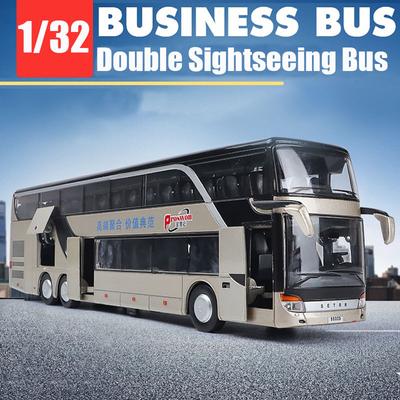 1/32 Hochwertiger Doppeldeckerbus aus Legierung mit Sound und Licht aus Metalldruckguss, Pullback-Simulation, Luxus-Sightseeing-Bus, Fahrzeug, Kinderspielzeug
