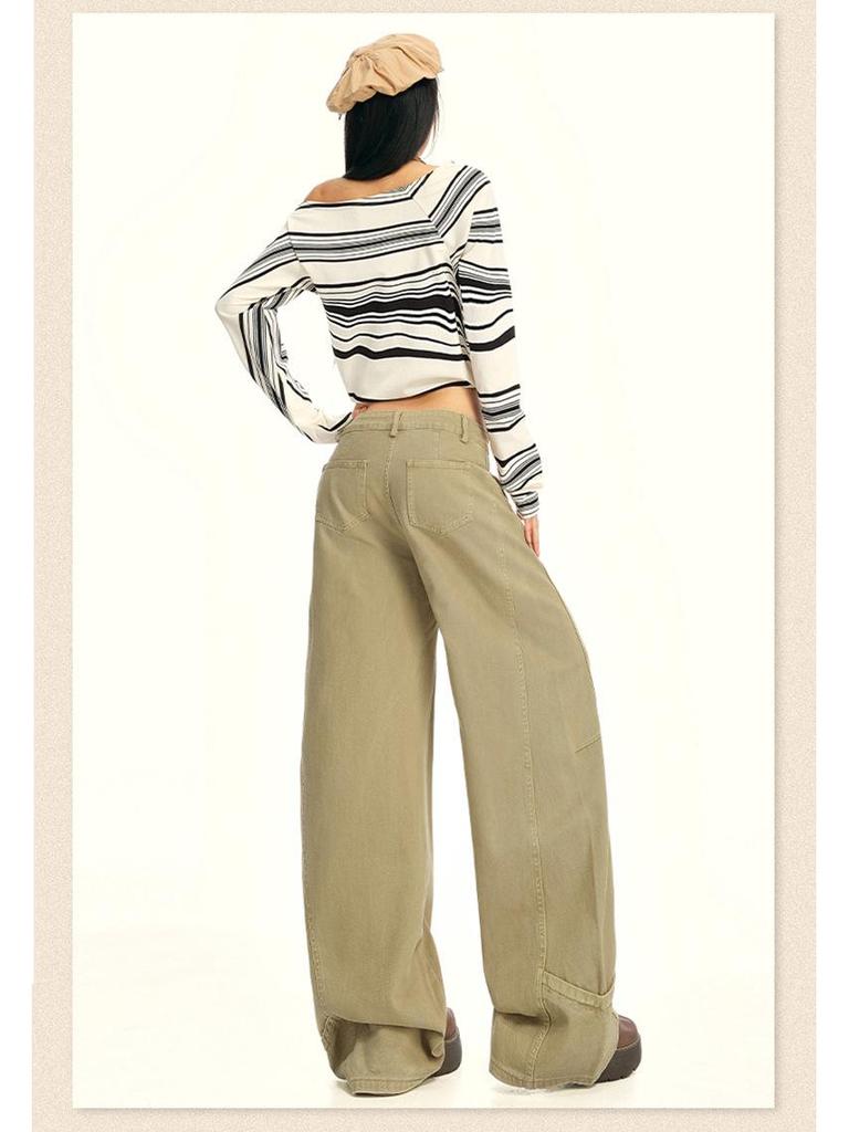 2025 Khaki Loose Straight-Leg Workwear Jeans - New American Design