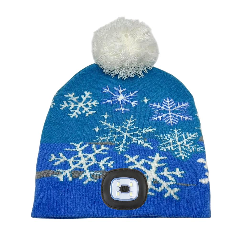Wholesaleled Light Up Beanie Hat Oem Odm Factory Custom LOGO with Snowflake Pattern Warm Knit Winter Cap Led Light Up Beanie Hat