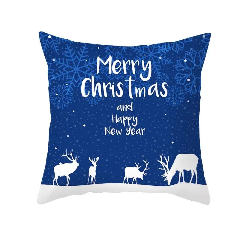 Blue Christmas Elk Snowflake Throw Pillow Cover With Short Plush Print Living Room Sofa Decoration Cushion Cover Pillow Covers