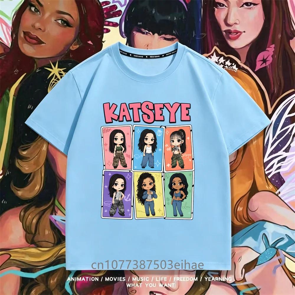 Katseye Kpop Unisex T Shirt Short Sleeve Boys Girls Megan Daniella Manon Lara Sofia Yunchae Fan Printed Casual Basic Tee