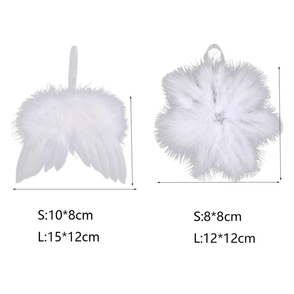 6pcs White/Pink Feather Angel Wing Pendant Mini with Rope Feather Snowflake Pendant Simulation Christmas Tree Decoration