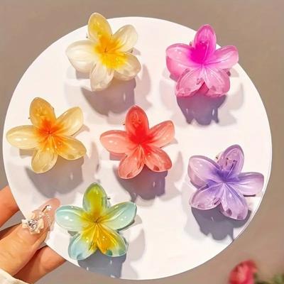 2/4/6 adet Moda Kadın Çiçek Saç Pençeleri Hawaii Degrade Saç Tokaları Tatil Plaj Stili