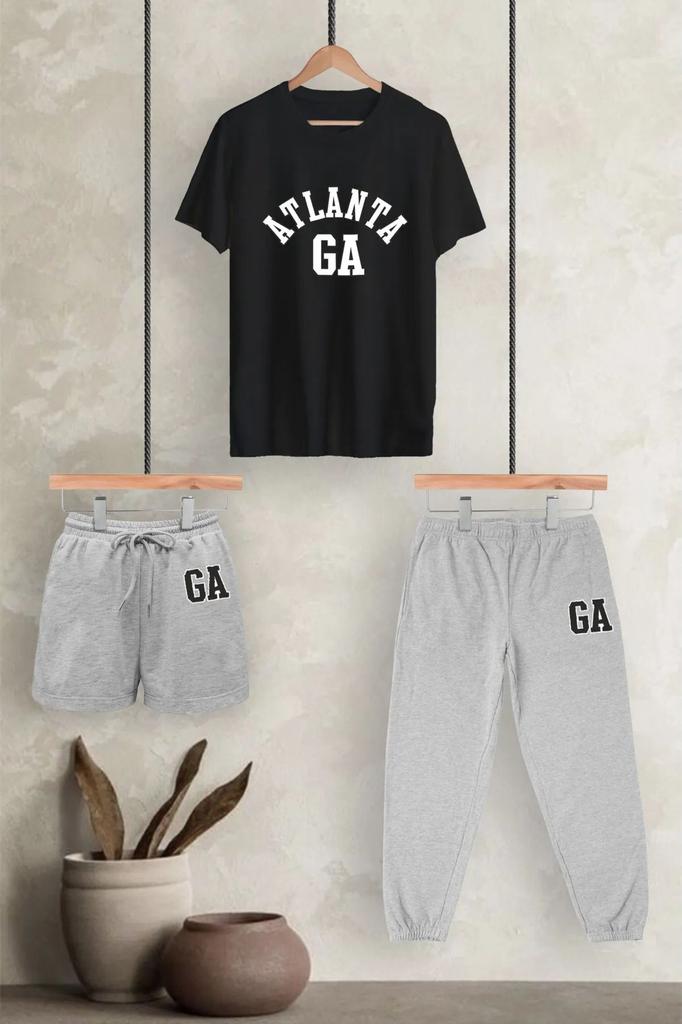 Women's Fashion Big Size Tracksuit Set Atlanta Ga Printed Unisex (Large Fit) Oversize 3-Piece T-Shirt Pack