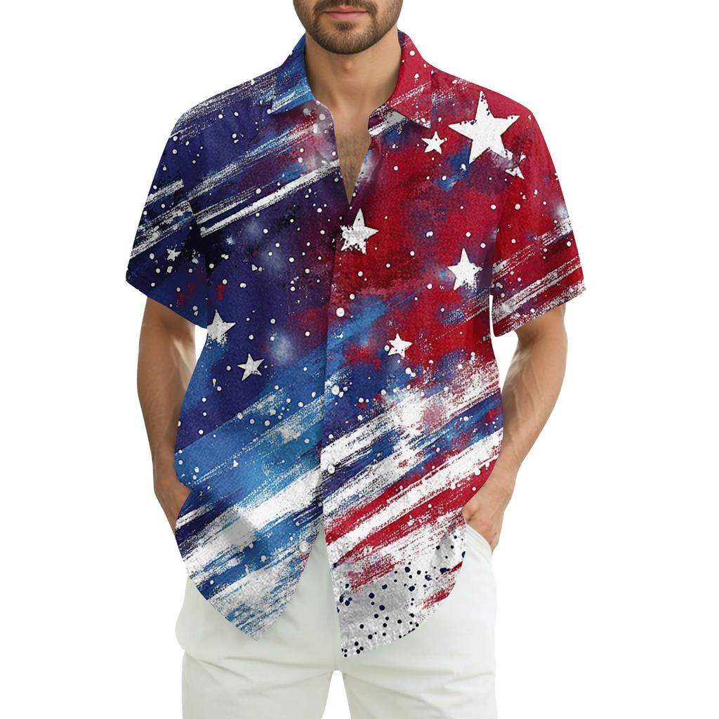 Men's Casual Casual Independence Day Print Short-sleeved Shirt