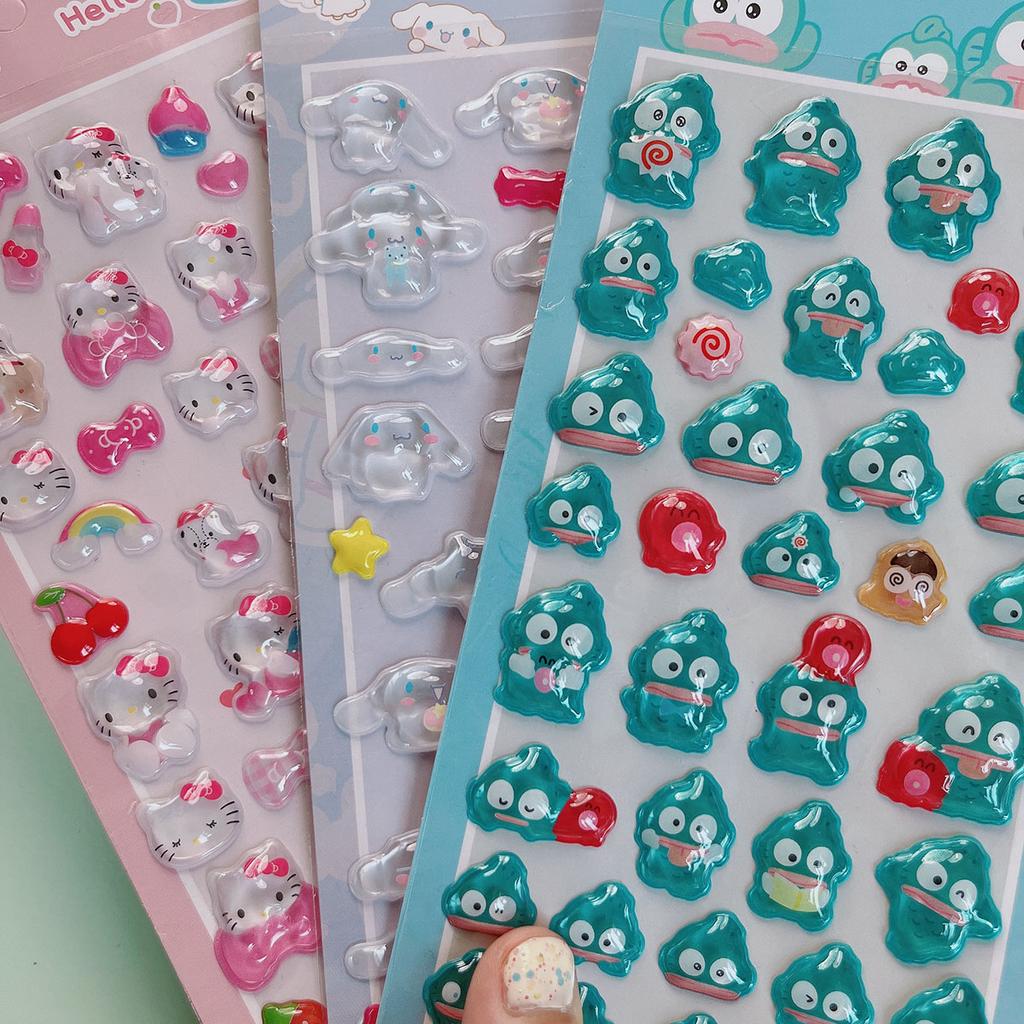 Sanrio Anime Hello Kitty Hangyodon 3D Hollow Relief Transparent Jelly Sticker Crystal Decorative Stickers DIY Accessories