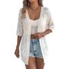 Cardigan/top lavorato a maglia da donna casual colorato con trafori, a maniche corte, per le vacanze.