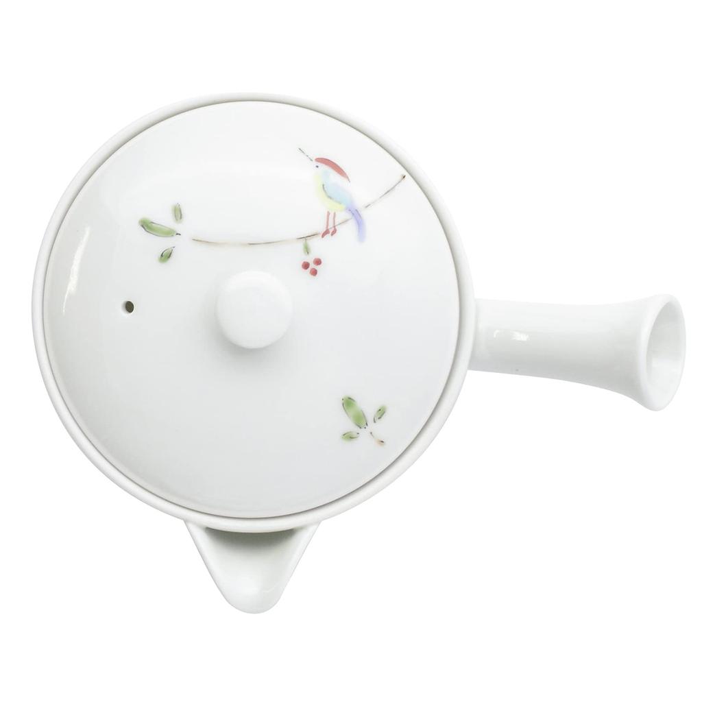 Nishikai Toki Hasami Ware Tobo Ao Tohei Teapot, Approx. 150ml, Branch Bird Design, White, Made In Japan