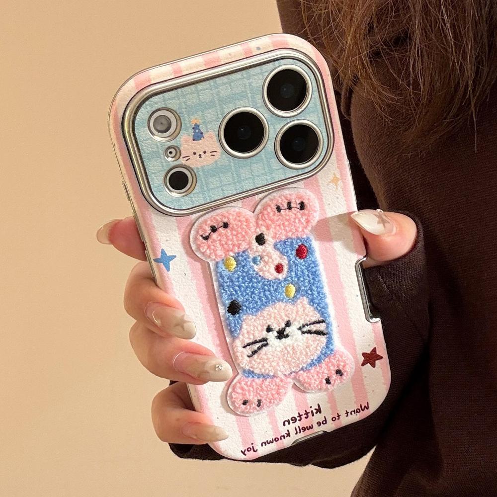 Suitable for Autumn and Winter Iphone17promax Apple 16 Mobile Phone Case 15 Plush Cartoon Animals 13 Leather Mobile Phone Case
