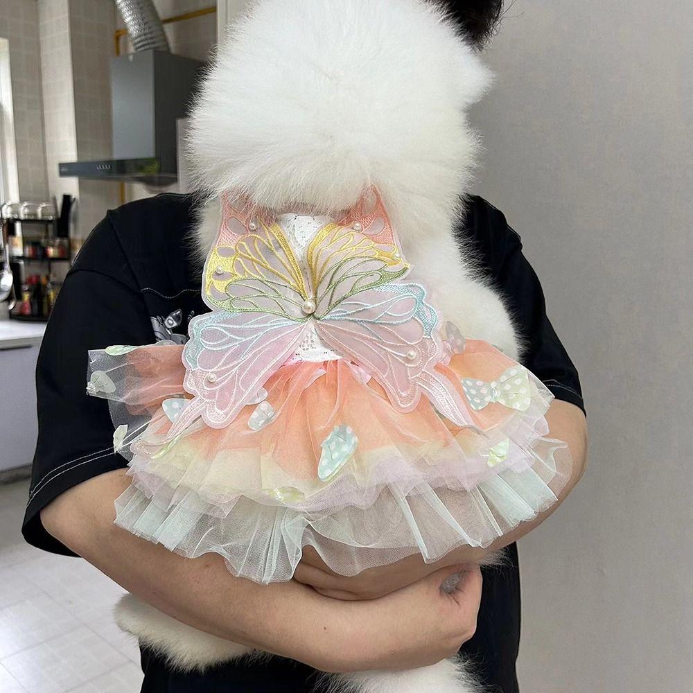 Flauschiges Haustier Prinzessinnenkleid Atmungsaktiv Kreativ Hund Regenbogen Schmetterling Kleid Weicher Tüllrock Hund Hochzeitsröcke Für Hunde Katzen