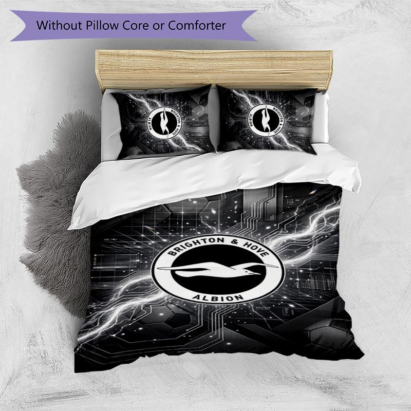 Brighton & Hove Albion Football Printed 3 Pieces Bedding Set, Comfortable Skin Friendly Bedroom Duvet Cover Set