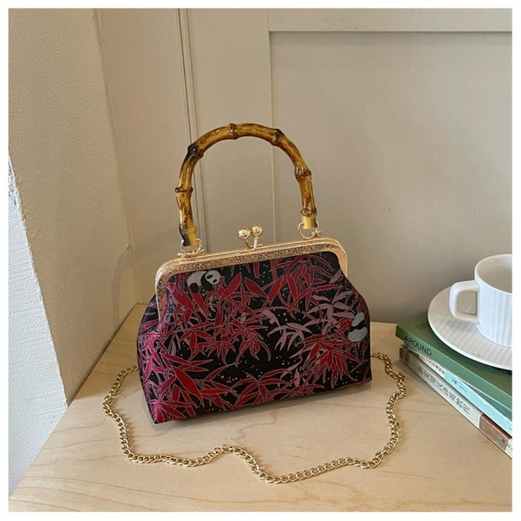 Handbag Women Cloth Bamboo Handle Panda Print Daily Commute