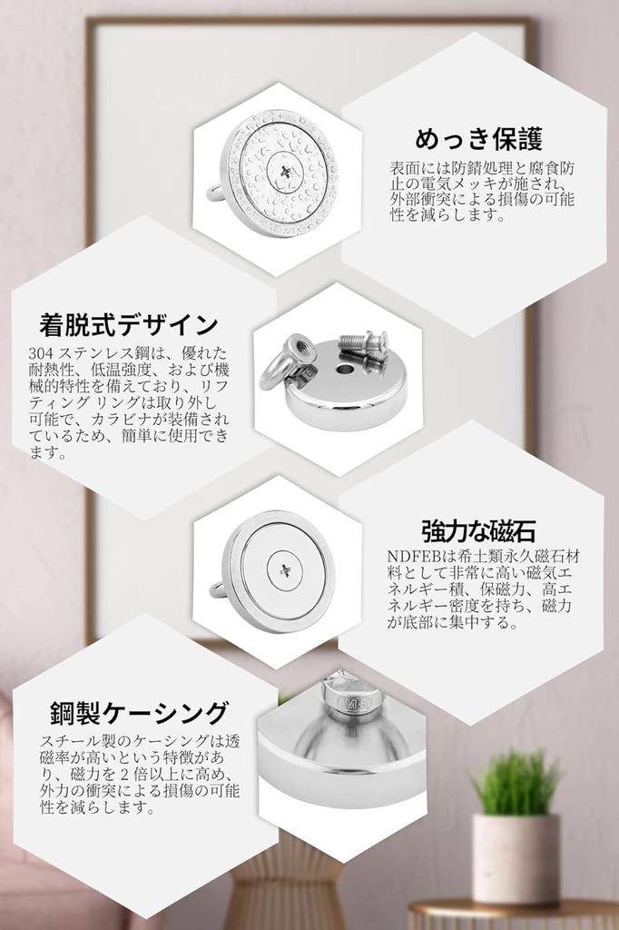 YESCUT Super Strong Magnetic Hooks with Carabiners (Set of 3), 115kg Weight Capacity, 60mm Diameter, 304 Stainless Steel, Strong Magnets, Rust-Resista