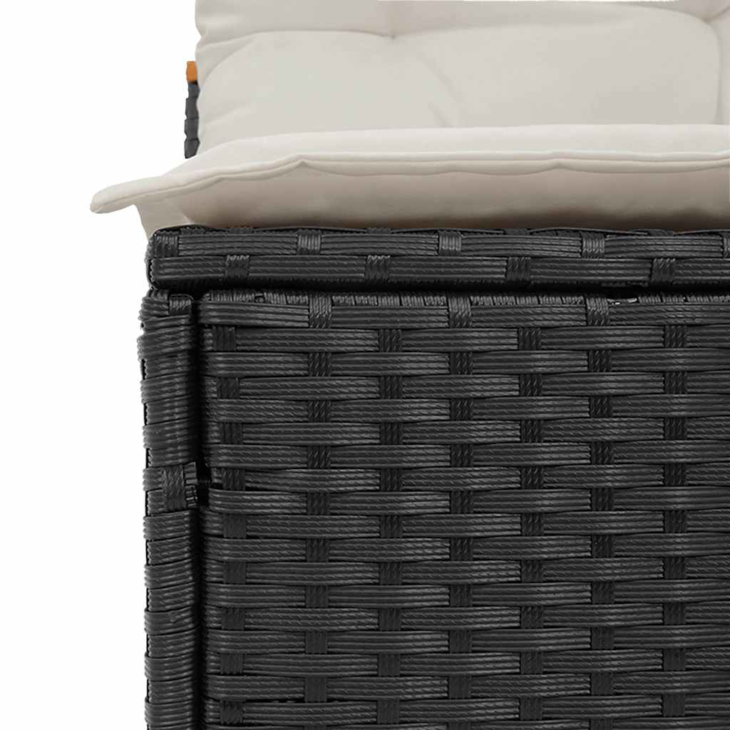Garden Sofas Without Armrests with Cushions 2 pcs Black Poly Rattan