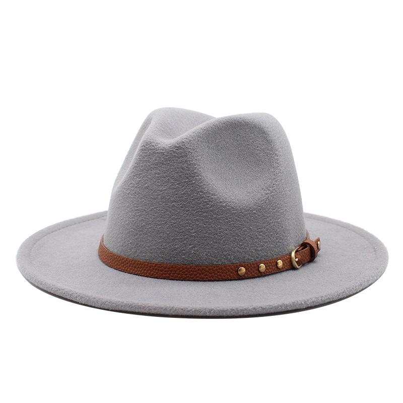 British jazz top hat autumn and winter new woolen hat for men and women simple felt big eaves hat trendy flat edge hat