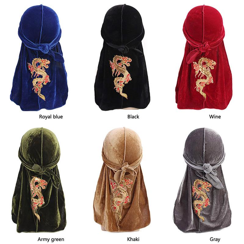 Barbati catifea paiete Durags China Dragon Bandana Wrap Batic Unisex Femei Turban