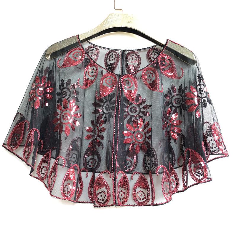 Vintage Flapper Shawl Sequin Beaded Short Cape Beaded Decoration Gatsby Party Mesh Short Cover Up Dress Accessory