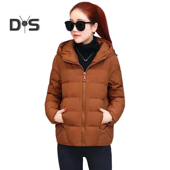 Women Winter Hooded Jacket Solid Color Long Sleeve Loose Thick Warm Down Cotton Short Coat for Cold Weather All Match Streetwear Outwear