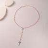 6mm Pink Rose Rosary Necklace with Cross and Glass Beads