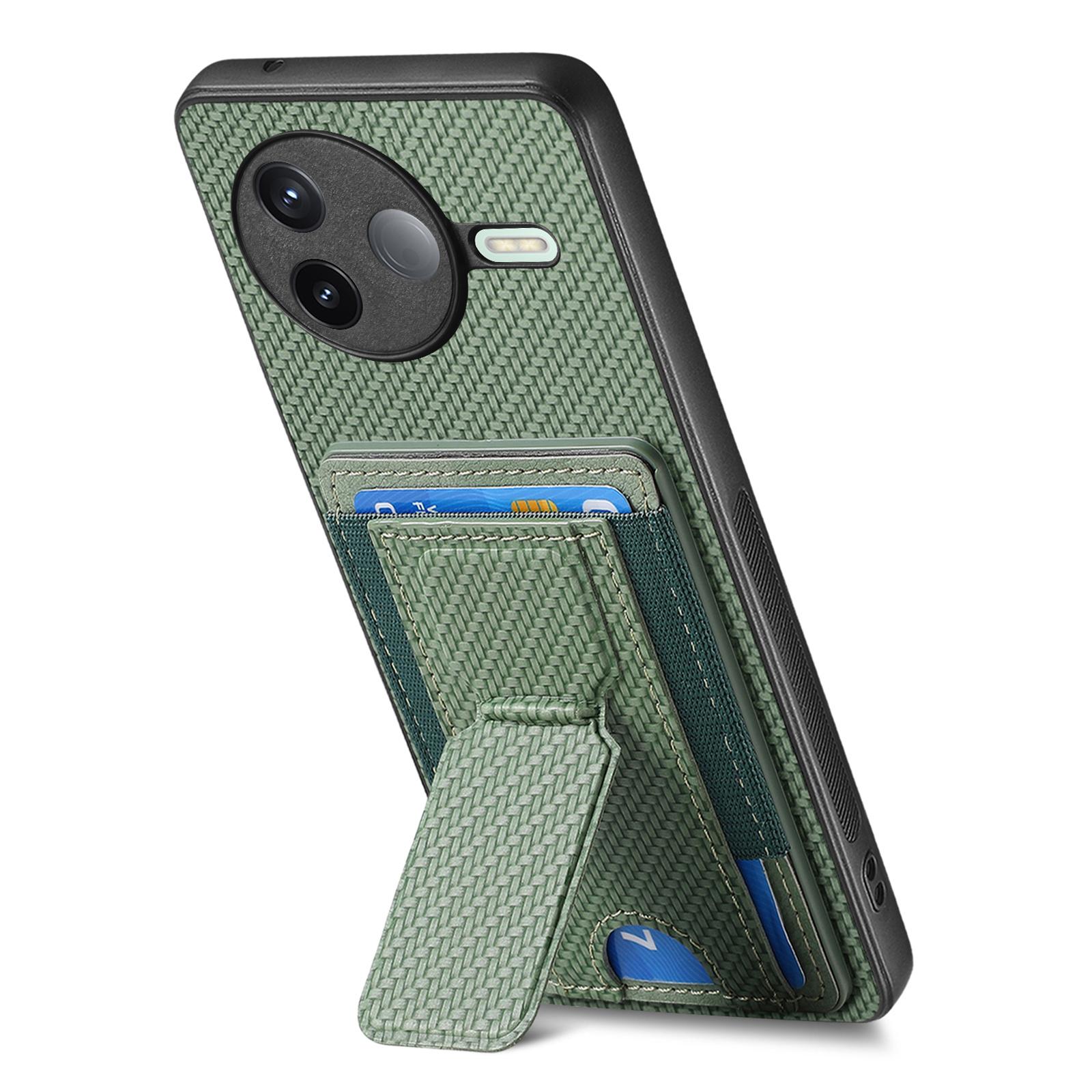 

For Xiaomi Poco F7 Pro 5G/Xiaomi Redmi K80 5G Case with Card Holder Kickstand Fiber Pattern Leather Back Cover Green
