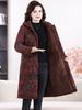 Stylish and Warm Mid-Length Floral Cotton Jacket for Middle-Aged Women, Plus Velvet, Thickened for Winter