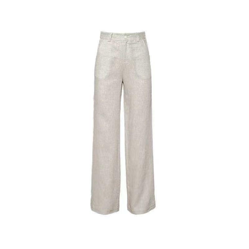 Women's Wide-Leg Cotton-Linen Floor-Length High-Waisted Plus Size Casual Pants