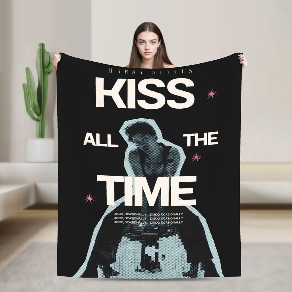 Kiss All The Time Disco Tour Blankets Harrys Music Styles Flannel Throw Blanket Summer Air Conditioning Personalised Bedspreads