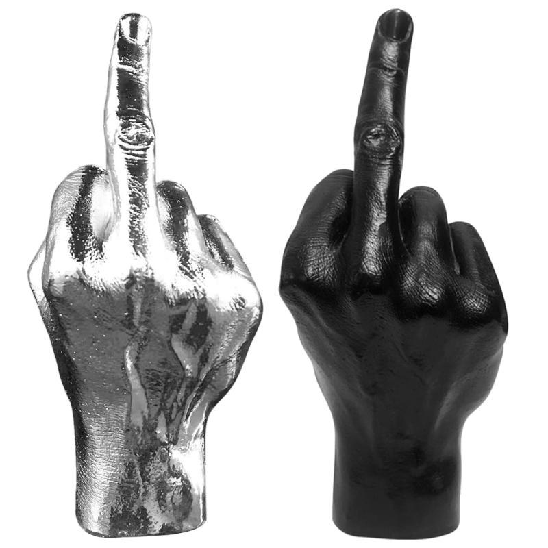Resin Vertical Middle Finger Craft Sculpture Funny Gesture Statue for Desk and Living Room