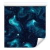 Watercolor Galaxy Wallpaper Navy Blue and Turquoise, Soft Forms 50x1000
