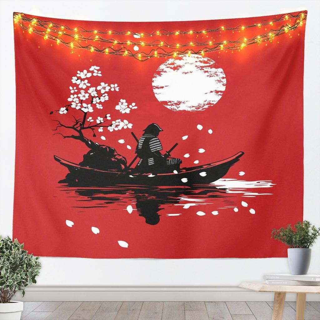 Cherry Blossom Tapestry Japanese Style Wall Art for Living Room Bedroom Chinese Ink Painting Wall Hanging Blanket Plum Blossom