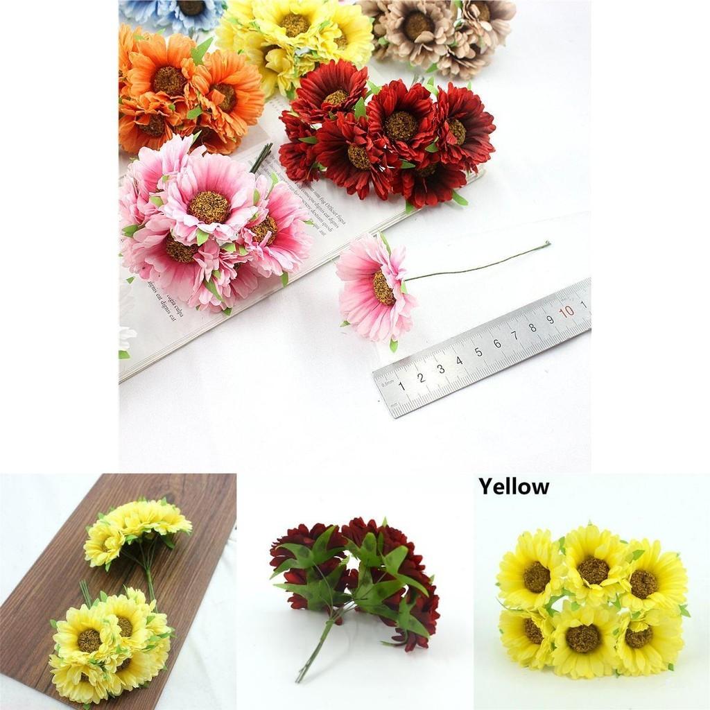 Lush 6pcs Artificial Gerbera Daisy Fake Silk Flower For Beautiful Diy Bridal Bouquets