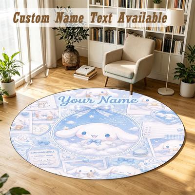 Cinnamoroll Personalized Round Rug Support Custom Name, Soft Home Decor Mat