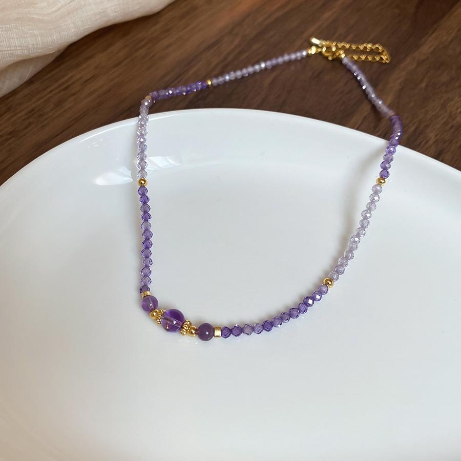 Summer dopamine stained glass crystal beaded necklace collarbone chain design sense niche item decoration