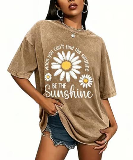 Women Summer Daisy Print T Shirt Crew Neck Loose Short Sleeve Casual Oversized Tee Tops 2026 New