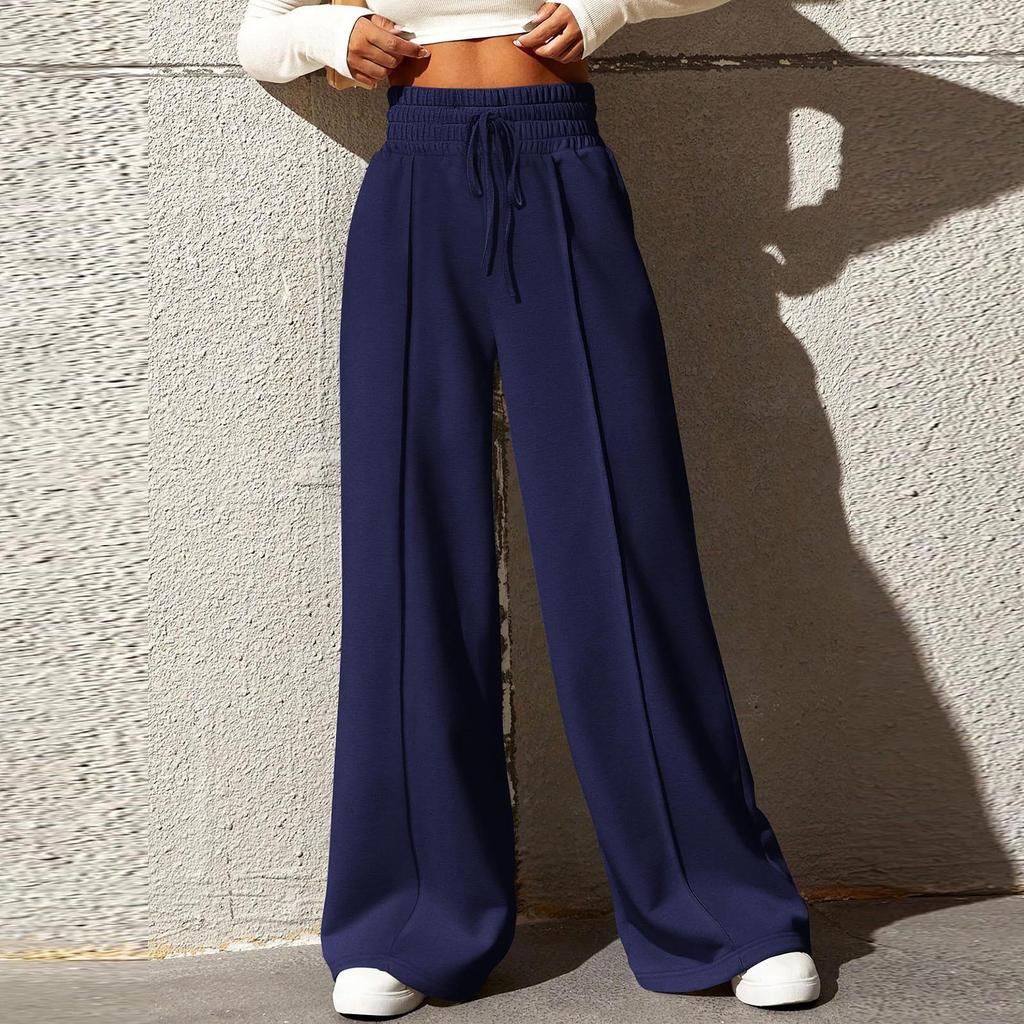 Women's Fashion Solid Colour Drawstring High Waist Wide Leg Pants Casual Sweatpants