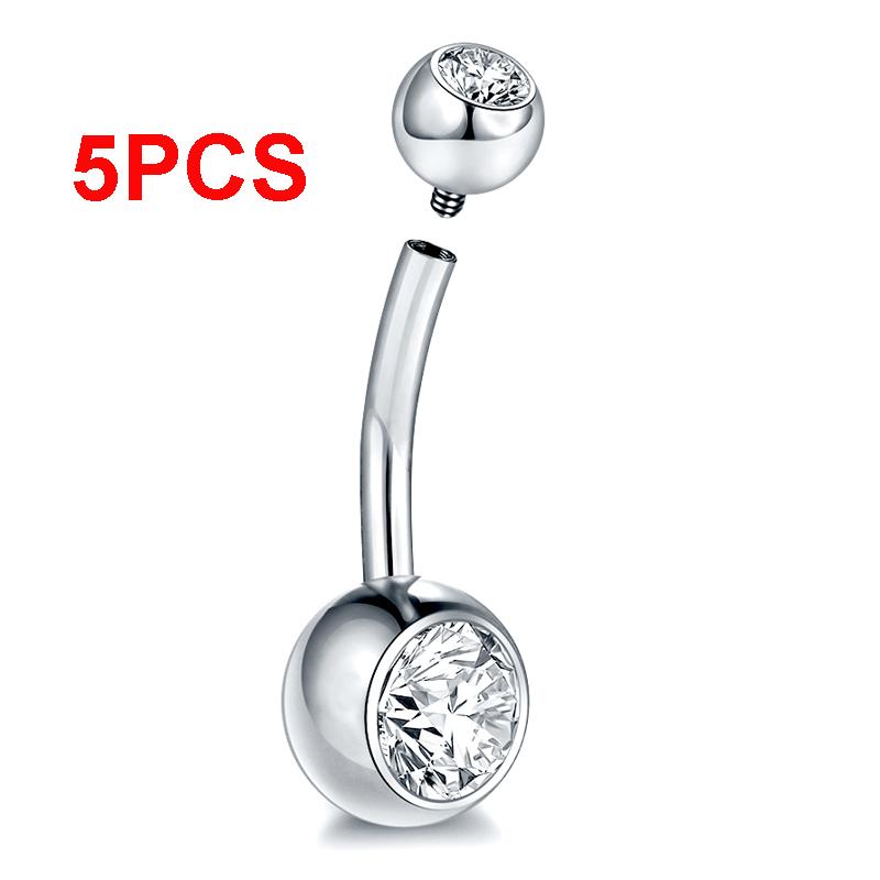5/10Pcs G23 Titanium Belly Button Rings Navel Bar Nombril Piercing CZ Gem 6/8/10/12mm 14G Gold Color Belly Piercing Sexy Jewelry