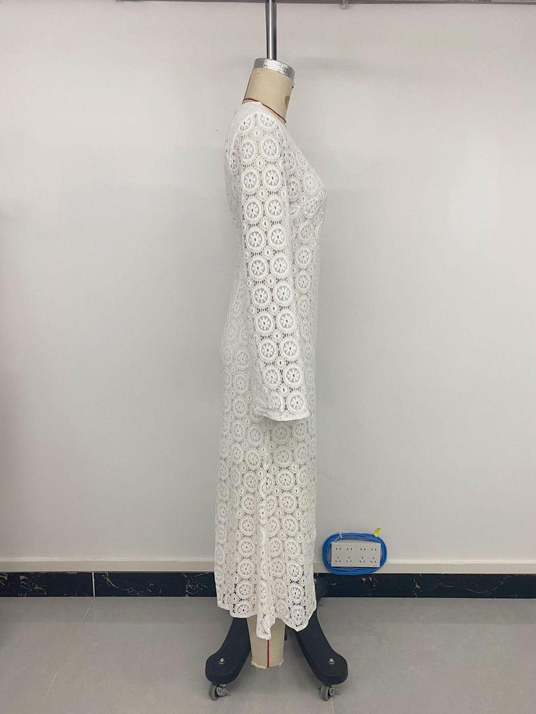 European & American 2025 Spring/Autumn Elegant Fishtail Skirt Long Sleeve Lace White Dress