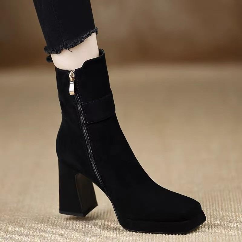 Fashion High Heels Women Ankle Boots Elegant Chunky Suede Shoes Designer 2025 Winter Trend New Fashion Party Boots Woman Pumps Botas