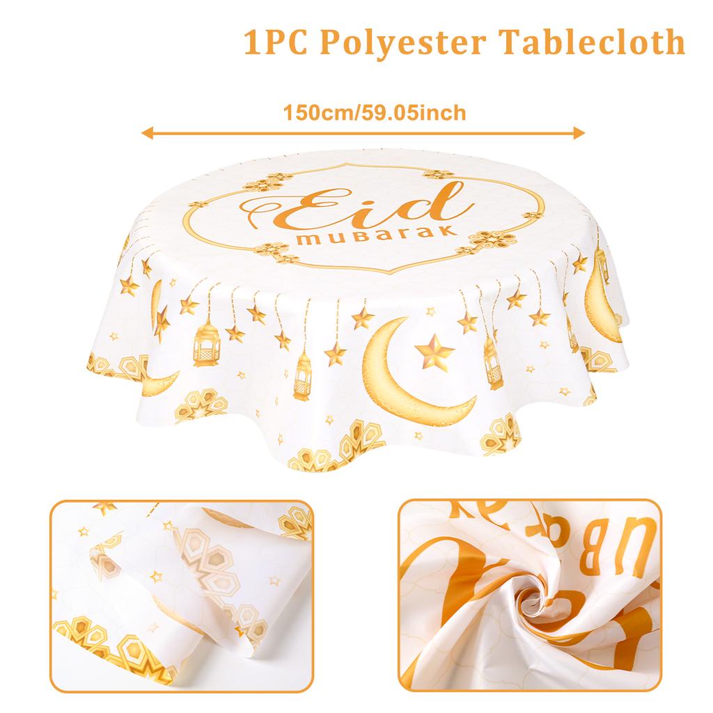 Ramadan Kareem Eid Mubarak Polyester Round Tablecloth Ramadan Decor For Home 2025 Islamic Muslim Party Supplies EID Al  Adha