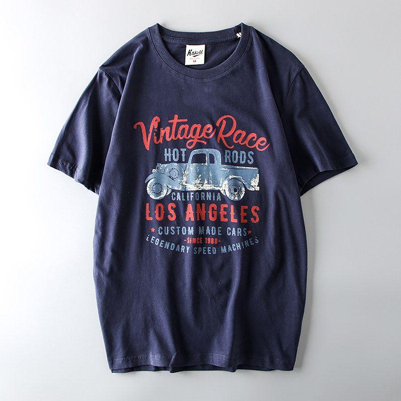 Export Tail Order Men s Cut Label Cattle Goods American Street T-Shirt Short Sleeve Pure Cotton Export Original Order Fashion Retro T-shirt Royal Blue 2XL