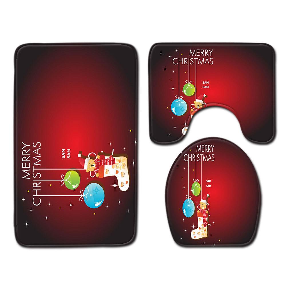 Christmas Bathroom Floor Mat Toilet Three-Piece Set
