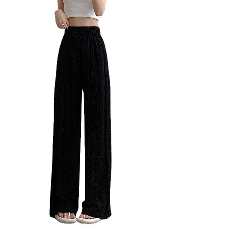 Trousers Female Summer Retro Sense Pleated Wide-legged Trousers Female Thin Drape Wide Loosened Straight Ice Silk Casual Trousers
