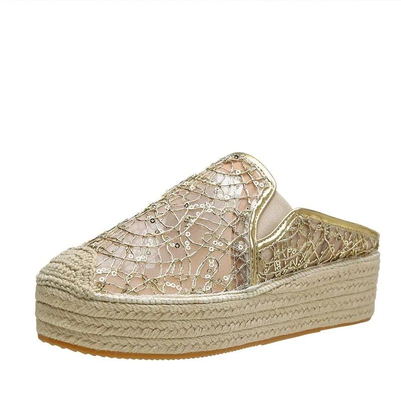 Fashion 2025 Summer New Lace Women's Closed Toe Slippers Hot Sale Breathable Platform Sandals Outdoor Casual Daily Slippers Zapatos