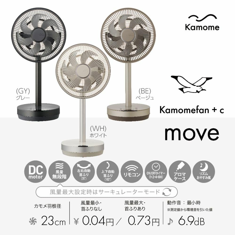 Wentylator Seagull Kamomefan move Living elektryczny 3D 3D mini DC DC 3D z pilotem, zasilaniem w górę i w lewo oraz zmiennym przepływem powietrza GY Doshisha +c wentylator, wentylator,