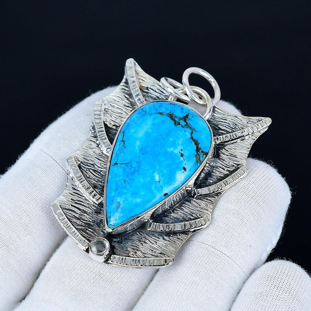Tibetan Turquoise Pendant, 925 Sterling Silver Handmade Jewelry, Turquoise Silver Pendant, Party Wear Jewelry For Women's, Pendant Gift For Father