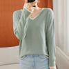 V-neck Cotton Thread Contrast Color Fake Two-piece Sweater Women's Base Shirt Spring and Autumn New Style Loose Knitted Sweater Top