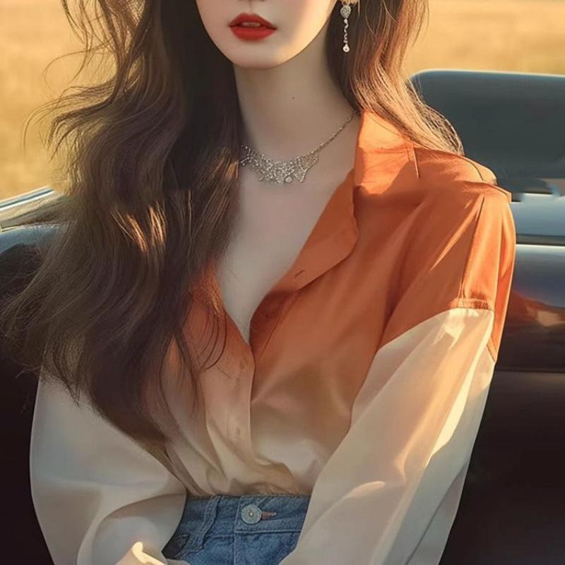 Популярные в этом году топы во французском стиле Оранжевые градиентные рубашки для женщин ранней осенью XXS